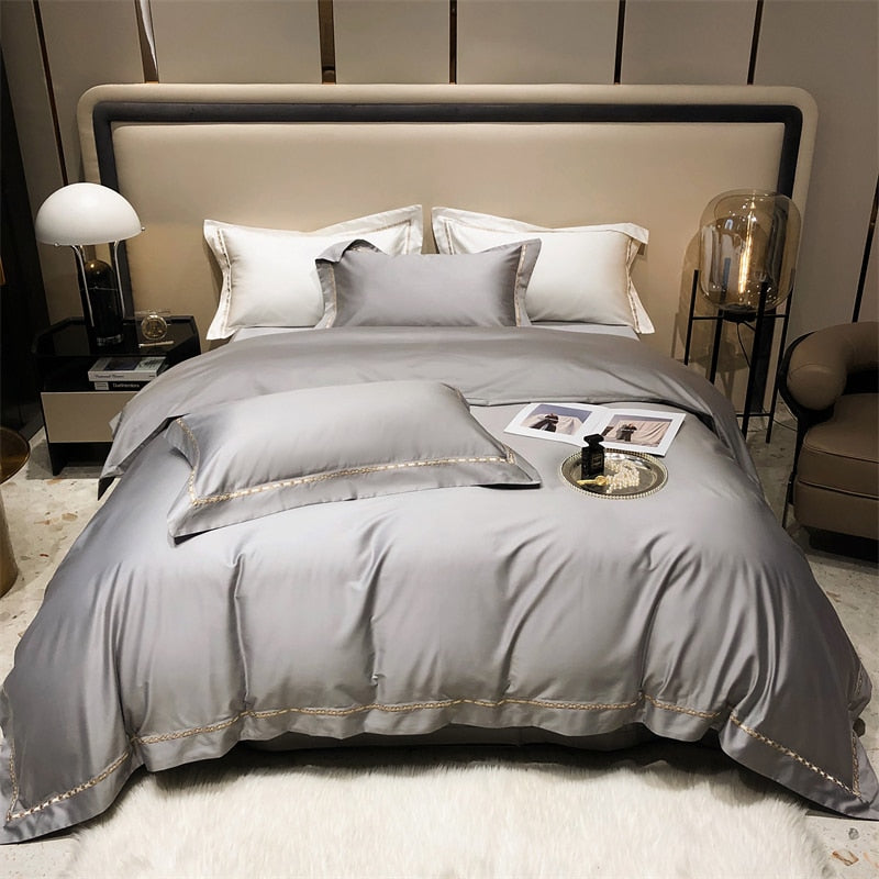 Luxury Grey Gold Green American Style Duvet Cover Set, 1000TC Egyptian Cotton Bedding Set