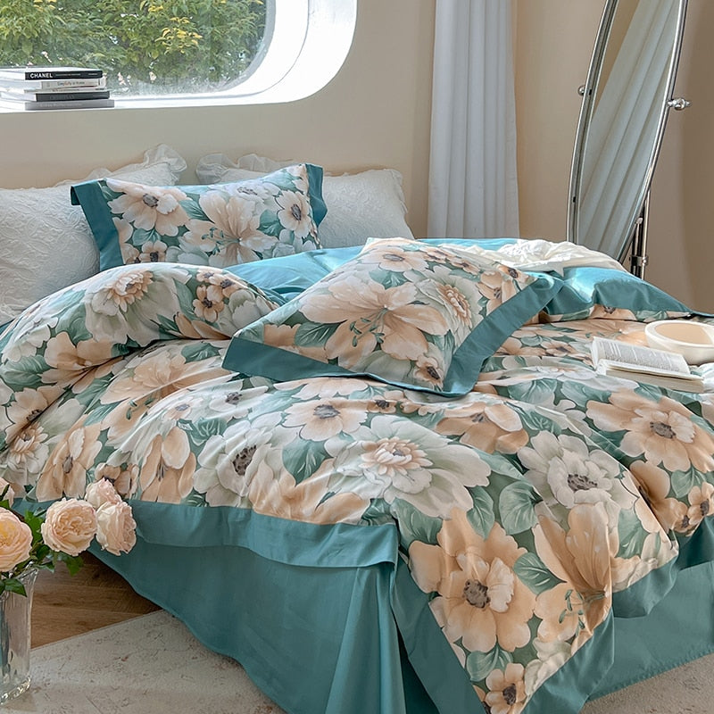 Luxury Garden Flowers Print Collection Cozy Duvet Cover, Egyptian Cotton 1000TC Bedding Set