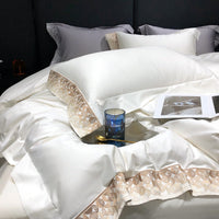 Thumbnail for Luxury White Gold Embroidery Hotel Grade Satin Silky Duvet Cover Set, 1000TC Egyptian Cotton Bedding Set