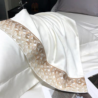 Thumbnail for Luxury White Gold Embroidery Hotel Grade Satin Silky Duvet Cover Set, 1000TC Egyptian Cotton Bedding Set