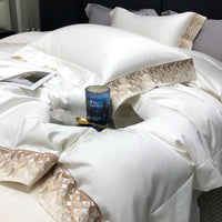 Thumbnail for Luxury White Gold Embroidery Hotel Grade Satin Silky Duvet Cover Set, 1000TC Egyptian Cotton Bedding Set