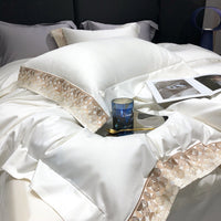 Thumbnail for Luxury White Gold Embroidery Hotel Grade Satin Silky Duvet Cover Set, 1000TC Egyptian Cotton Bedding Set