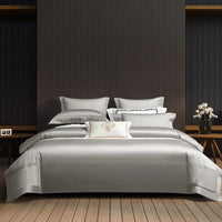 Thumbnail for Luxury White Silver Long Striped Duvet Cover Set, 1000TC Egyptian Cotton Bedding Set