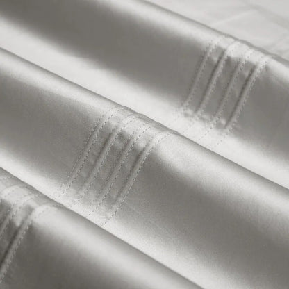 Luxury White Silver Long Striped Duvet Cover Set, 1000TC Egyptian Cotton Bedding Set