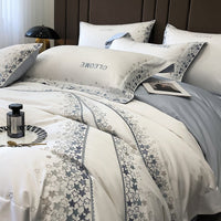 Thumbnail for Luxury White Stars Striped Collection Embroidered Duvet Cover Set, 1000TC Egyptian Cotton Bedding Set