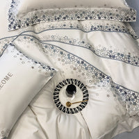 Thumbnail for Luxury White Stars Striped Collection Embroidered Duvet Cover Set, 1000TC Egyptian Cotton Bedding Set