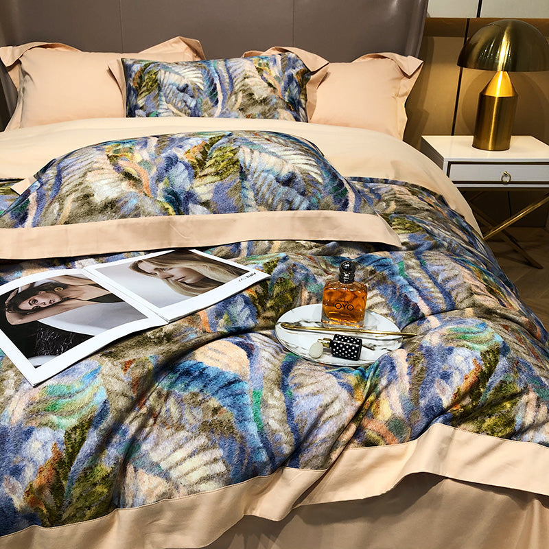 Luxury Tropical Summer Leaf Digital Printing Soft Cozy Duvet Cover Set, Egyptian Cotton 1000TC Bedding Set