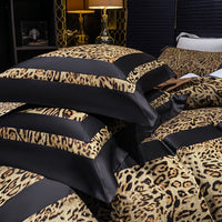 Thumbnail for Luxury Orange Leopard Long Stripe Pattern Jacquard Duvet Cover Set, 1400TC Egyptian Cotton Bedding Set
