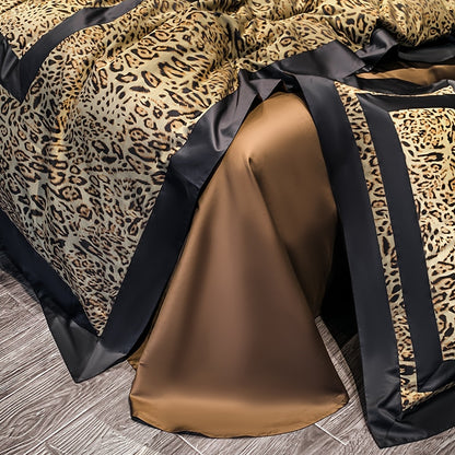 Luxury Orange Leopard Long Stripe Pattern Jacquard Duvet Cover Set, 1400TC Egyptian Cotton Bedding Set