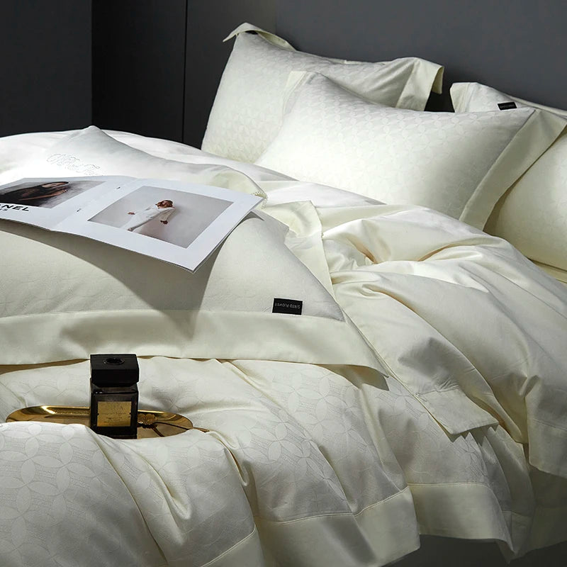 Luxury European Satin Jacquard Egyptian Cotton 1400TC Silky Duvet Cover Bedding Set