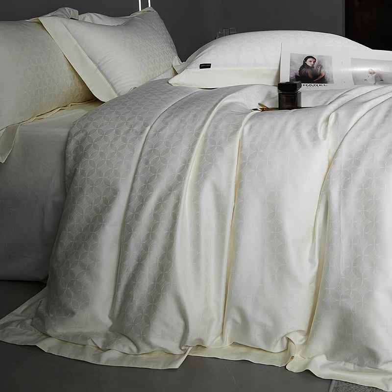 Luxury European Satin Jacquard Egyptian Cotton 1400TC Silky Duvet Cover Bedding Set