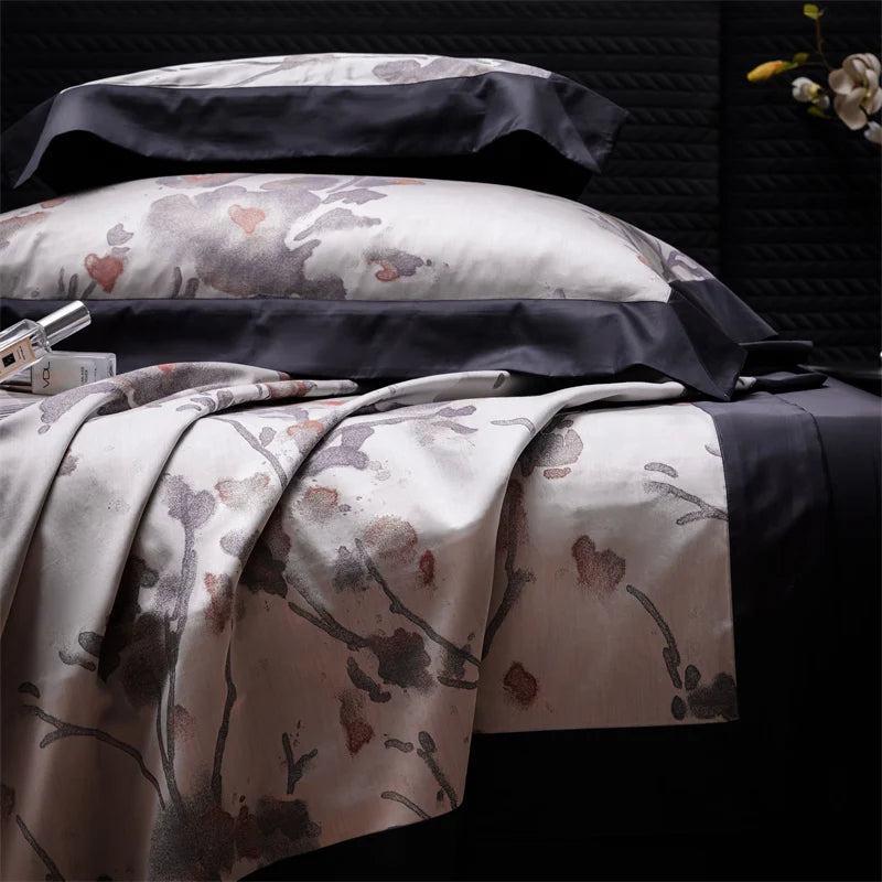 Luxury American Vintage Nature Print Silky Soft Duvet Cover Set, 1400TC Egyptian Cotton Bedding Set