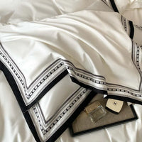 Thumbnail for Luxury White Black Embroidered Long Striped Duvet Cover Set, 1000TC Egyptian Cotton Bedding Set