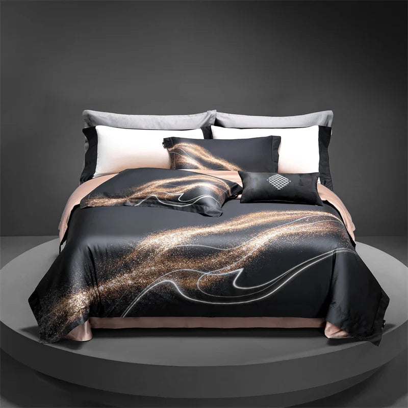 Luxury Black Purple Leopard Silky Soft 3D Digital Printing Duvet Cover, 1000TC Egyptian Cotton Bedding Set