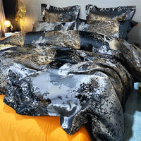 Thumbnail for Luxury Black Gold Silver Jacquard Satin European Linen Duvet Cover Set, Egyptian Cotton 1200TC Bedding Set