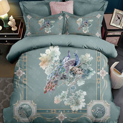 Luxury Peacock Artwork Printing European and American Style Duvet Cover Set, Egyptian Cotton 600TC Bedding Set