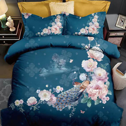 Luxury Peacock Artwork Printing European and American Style Duvet Cover Set, Egyptian Cotton 600TC Bedding Set