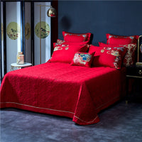 Thumbnail for Red Gold Dragon Phoenix Wedding Long Embroidery Duvet Cover Set, Egyptian Cotton 600TC Bedding Set