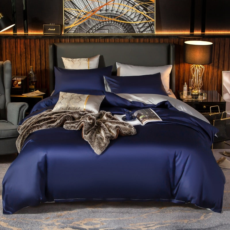 Luxury Dark Blue Turquoise Premium Europe Duvet Cover Set, Egyptian Cotton 400 Thread Count Bedding Set