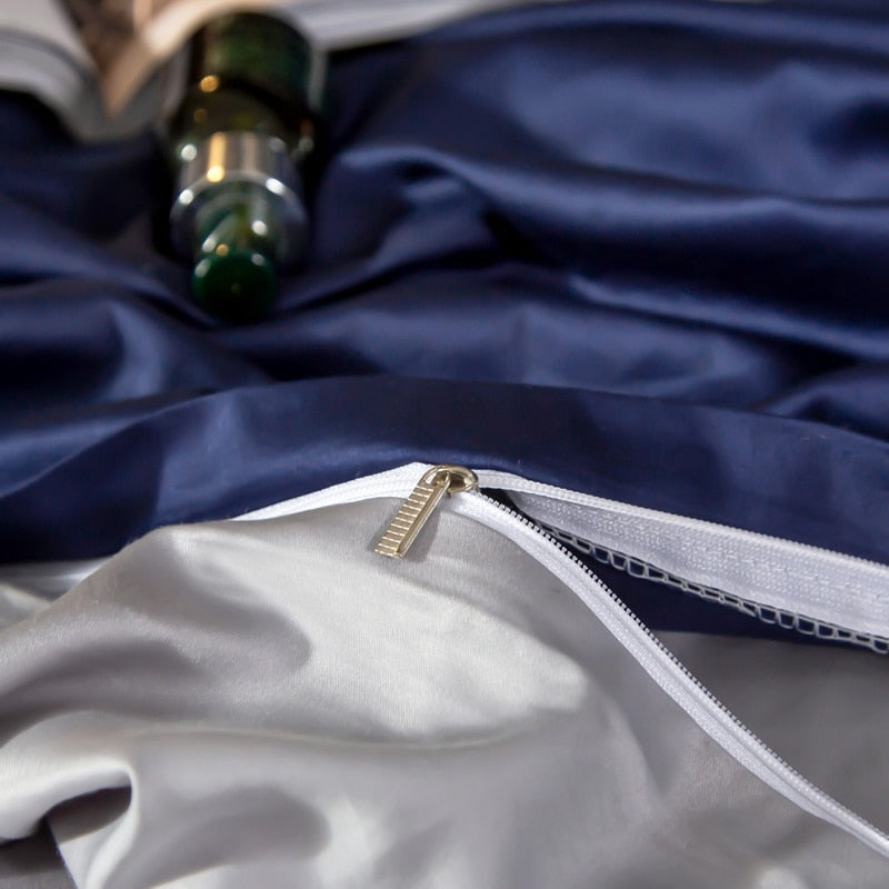 Luxury Dark Blue Turquoise Premium Europe Duvet Cover Set, Egyptian Cotton 400 Thread Count Bedding Set