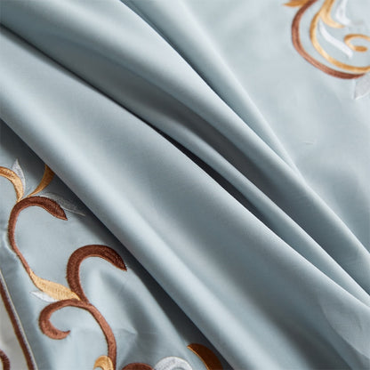 Luxury Blue White Baroque Europe Crown Embroidered Duvet Cover Set, Egyptian Cotton 600TC Bedding Set