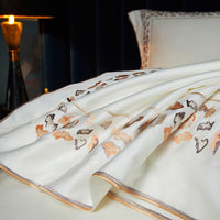 Thumbnail for Luxury White Pink Rock Striped Linen Embroidered Duvet Cover, 1000TC Egyptian Cotton Fabric Bedding Set