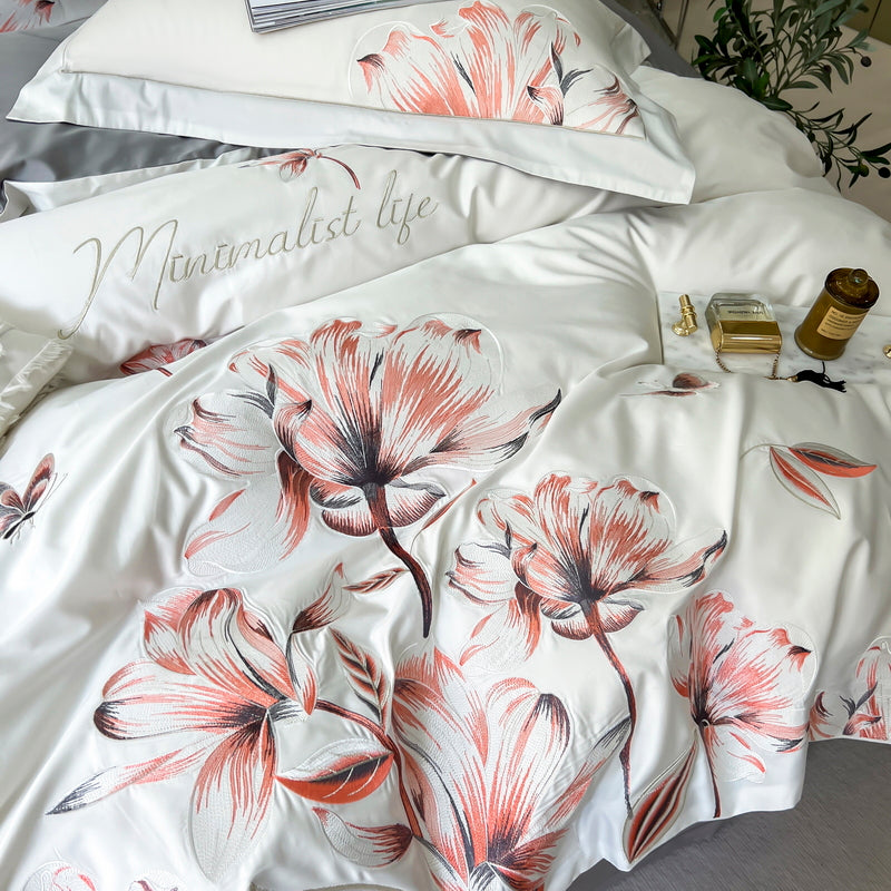 Luxury Floral American Style Embroidered Wedding Duvet Cover Set, 1000TC Egyptian Cotton Bedding Set