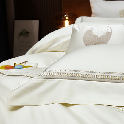Premium Palace European Embroidered Linen Duvet Cover Set, 1000TC Egyptian Cotton Bedding Set