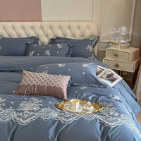 Thumbnail for Luxury Rose Europe Blue Embroidery Duvet Cover Set, 1000TC Egyptian Cotton Bedding Set