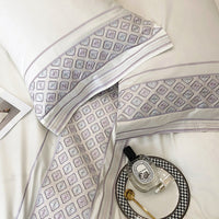 Thumbnail for Luxury White American Long Striped Embroidery Duvet Cover, 1000TC Egyptian Cotton Bedding Set
