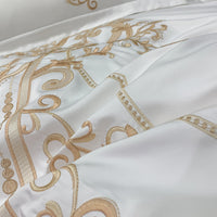 Thumbnail for Luxury European Royal White Gold Satin Duvet Cover Set, Silk Cotton 600TC Bedding Set