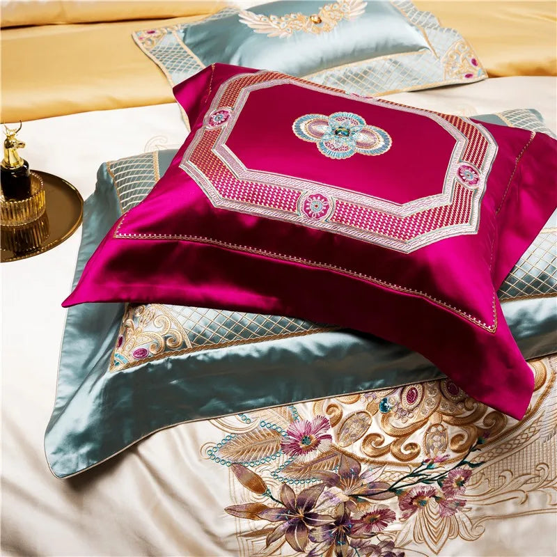 Luxury Baroque Embroidery Patchwork Duvet Cover Set, Silky Satin Cotton 1000TC Bedding Set