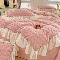 Thumbnail for Pink Purple Rose Luxury Velvet Fleece Girls Duvet Cover Bedding Set