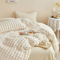Thumbnail for Beige Pink White Luxury Velvet Fleece Plush Fluffy Soft Duvet Cover Set Bedding Set