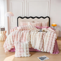 Thumbnail for Luxury Pink White Fur Embroidered Velvet Fleece Warm Winter Girls Child Duvet Cover Bedding Set