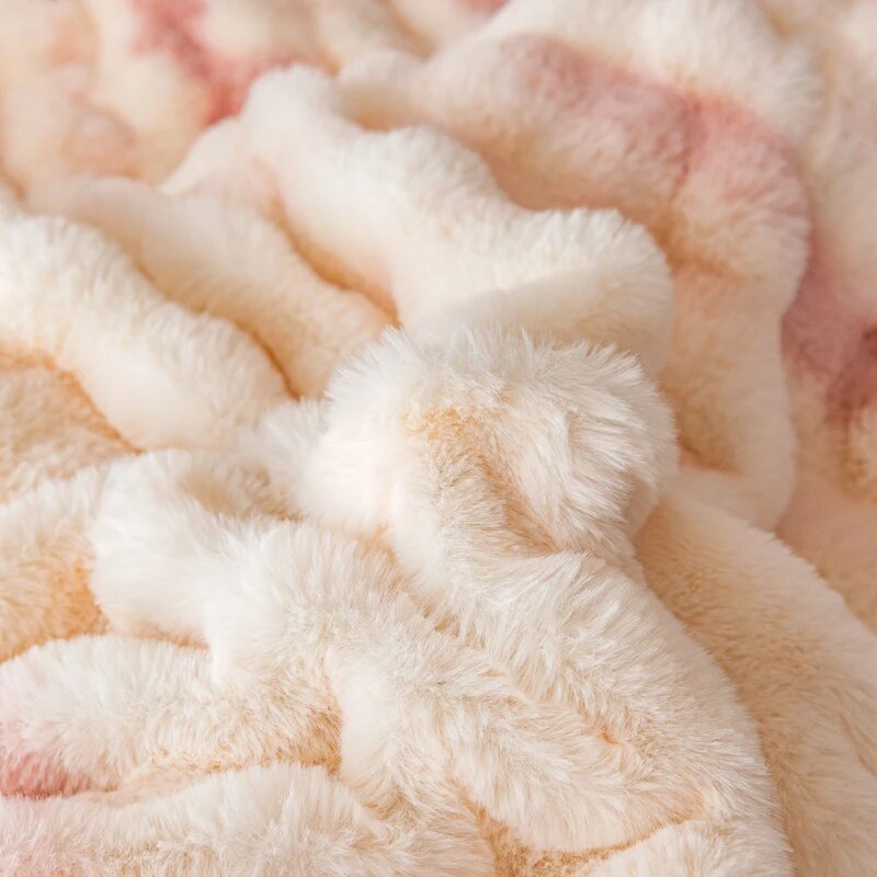 Luxury Pink White Fur Embroidered Velvet Fleece Warm Winter Girls Child Duvet Cover Bedding Set