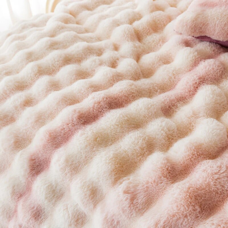 Luxury Pink White Fur Embroidered Velvet Fleece Warm Winter Girls Child Duvet Cover Bedding Set