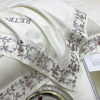 Thumbnail for Luxury White Pink Flowers European Embroidered Duvet Cover Set, 1000TC Egyptian Cotton Bedding Set
