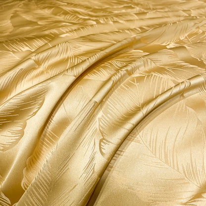 Luxury Gold Green Leaf Tropical Satin Jacquard Duvet Cover, 1000TC Egyptian Cotton Bedding Set