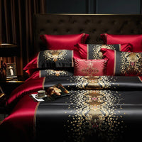 Thumbnail for Black Red Gold Luxury Baroque Palace Embroidery Patchwork Duvet Cover, Egyptian Cotton 1000TC Bedding Set