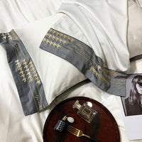 Thumbnail for Luxury White Gold Smooth Europe Embroidery Duvet Cover Set, 1000TC Egyptian Cotton Bedding Set