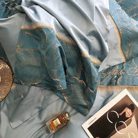 Thumbnail for Luxury Green Gold Leaves Satin Jacquard Patchwork Europe Duvet Cover, Egyptian Cotton 1000TC Bedding Set