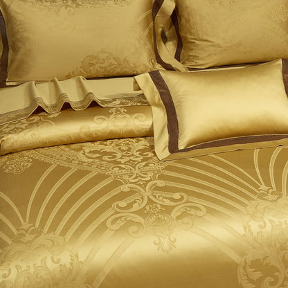 Luxury Gold Red Silk Jacquard Baroque Europe Duvet Cover Set, 1200TC Egyptian Cotton Bedding Set
