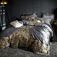 Thumbnail for Luxury Gray Burgundy Embroidered Duvet Cover Set, 1000 Thread Count Egyptian Cotton Bedding Set