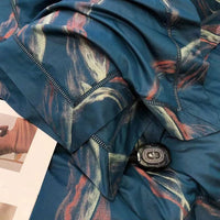Thumbnail for Luxury Blue Marble Satin Patchwork Jacquard Wedding Duvet Cover Set, 1000TC Egyptian Cotton Bedding Set