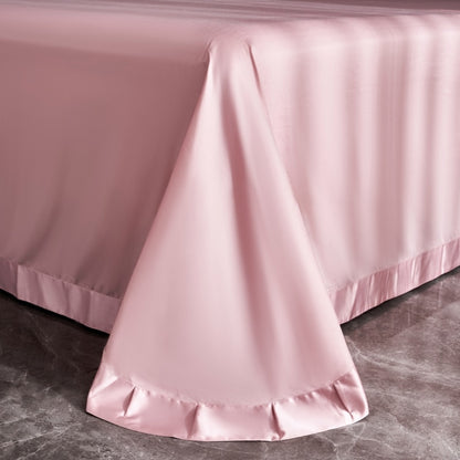 Luxury Pink Blue European Satin Princess Chic Lace Duvet Cover, Egyptian Cotton 1200TC Bedding Set