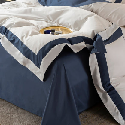 Luxury White Blue Family Hotel Grade Duvet Cover Set, 1000TC Egyptian Cotton Bedding Set