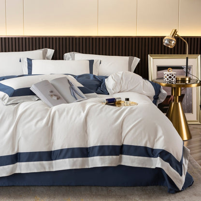 Luxury White Blue Family Hotel Grade Duvet Cover Set, 1000TC Egyptian Cotton Bedding Set