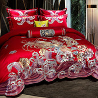 Thumbnail for Luxury Red Gold Phoenix Flower Wedding Embroidery Duvet Cover Set, 1000TC Egyptian Cotton Bedding Set