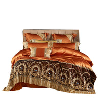 Thumbnail for Luxury Orange Gold Horse Lace Edge Palace Silky Duvet Cover Set, 1000TC Egyptian Cotton Bedding Set